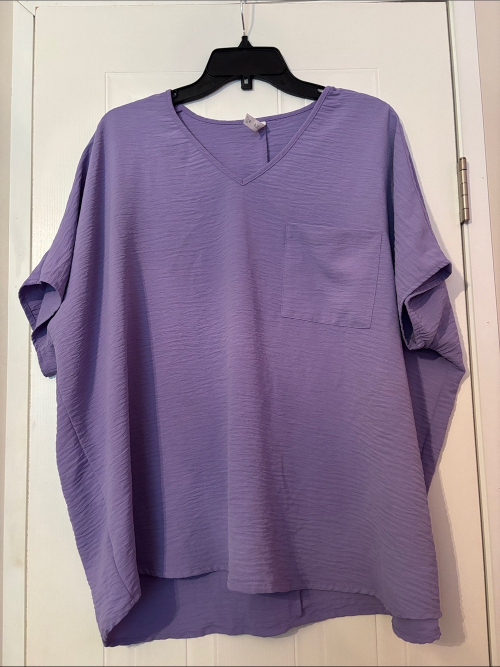 Relaxed V-Neck Tunic Top with Chest Pocket - Lavender